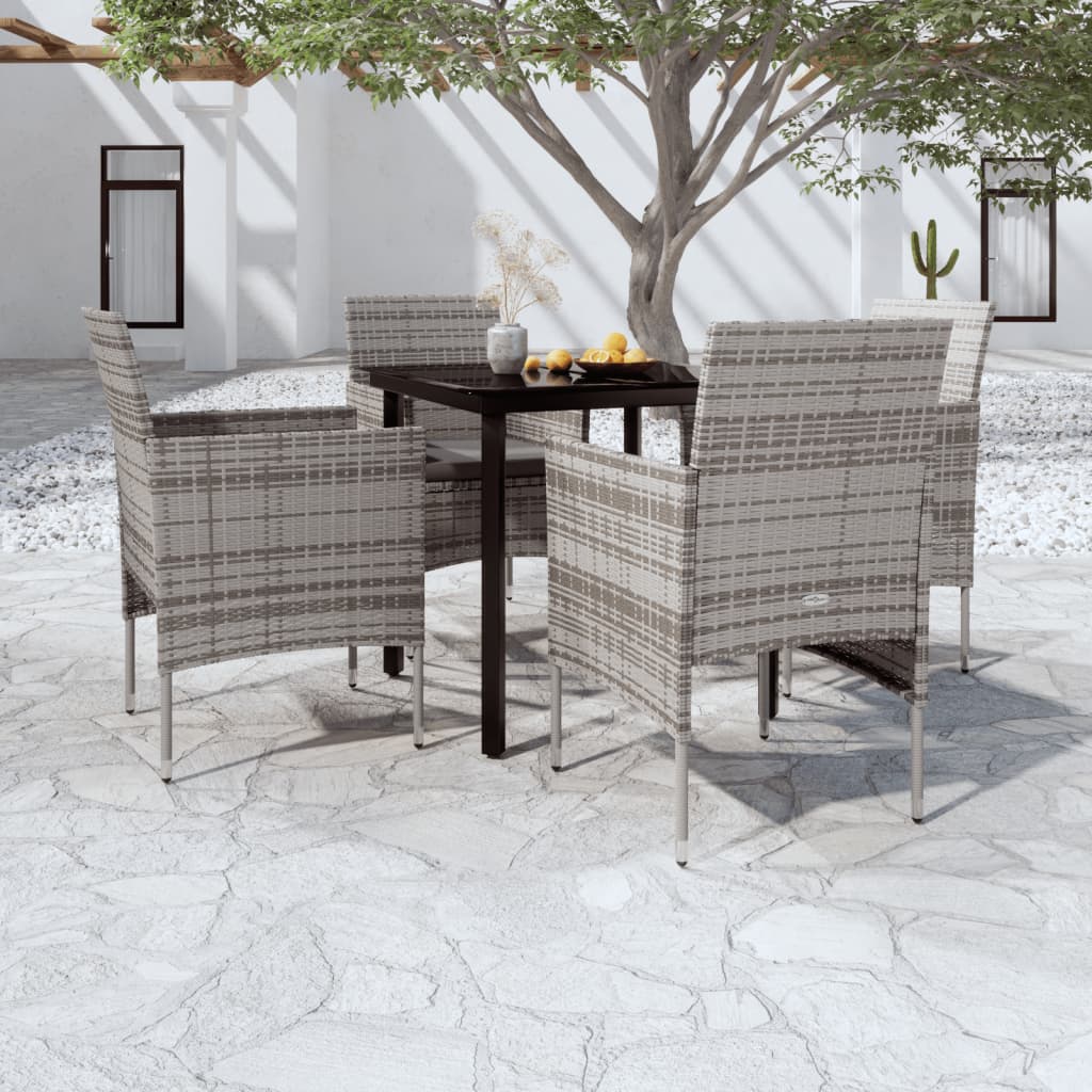 5 Piece Garden Dining Set with Cushions Grey and Black - Newstart Furniture