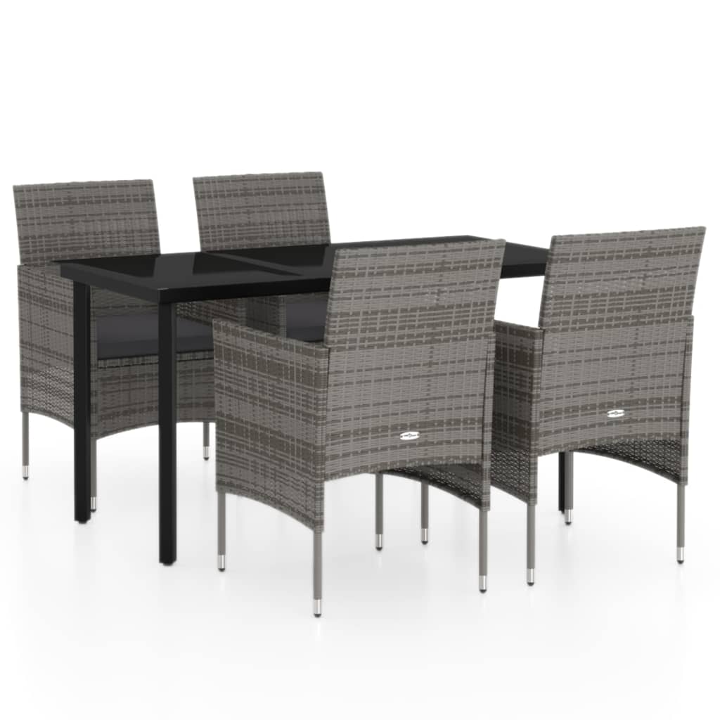 5 Piece Garden Dining Set with Cushions Grey and Black - Newstart Furniture