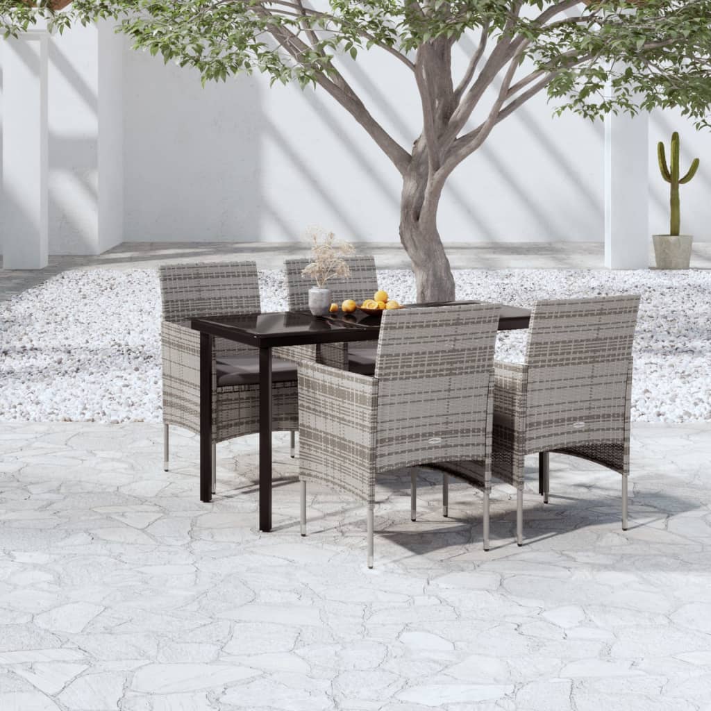 5 Piece Garden Dining Set with Cushions Grey and Black - Newstart Furniture