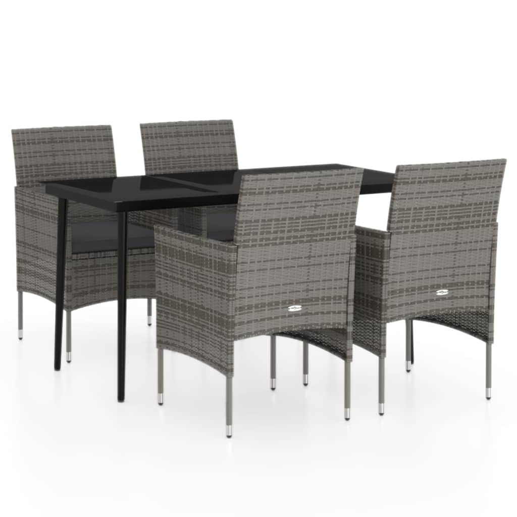 5 Piece Garden Dining Set with Cushions Grey and Black - Newstart Furniture