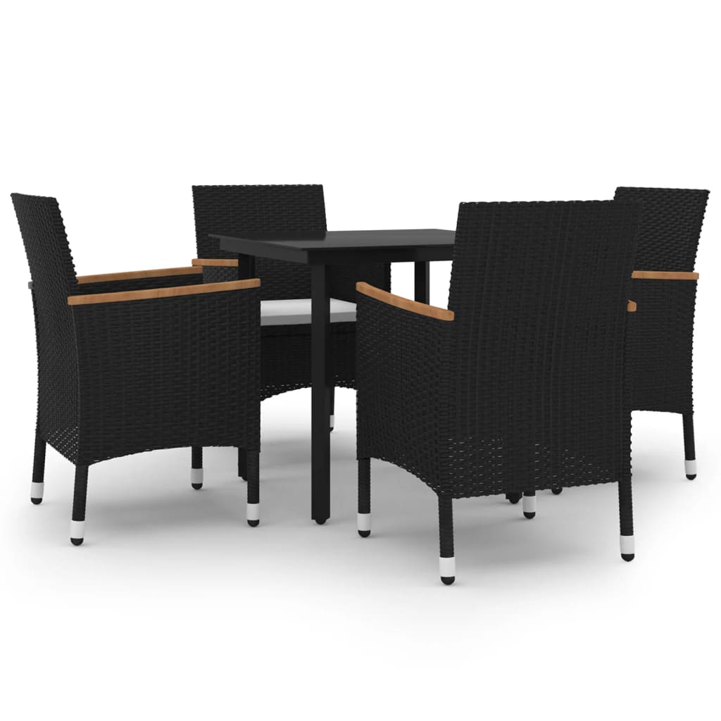 5 Piece Garden Dining Set with Cushions Poly Rattan and Glass - Newstart Furniture