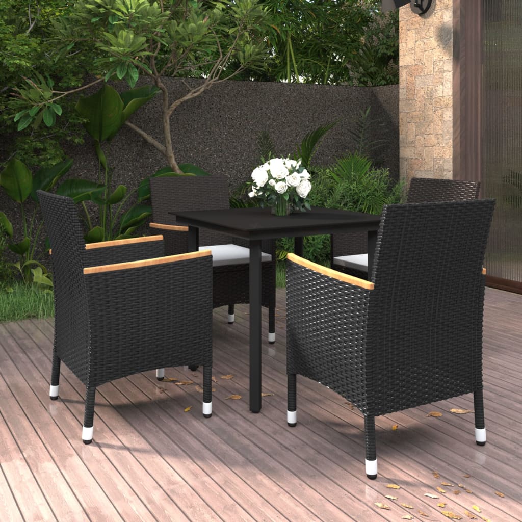 5 Piece Garden Dining Set with Cushions Poly Rattan and Glass - Newstart Furniture