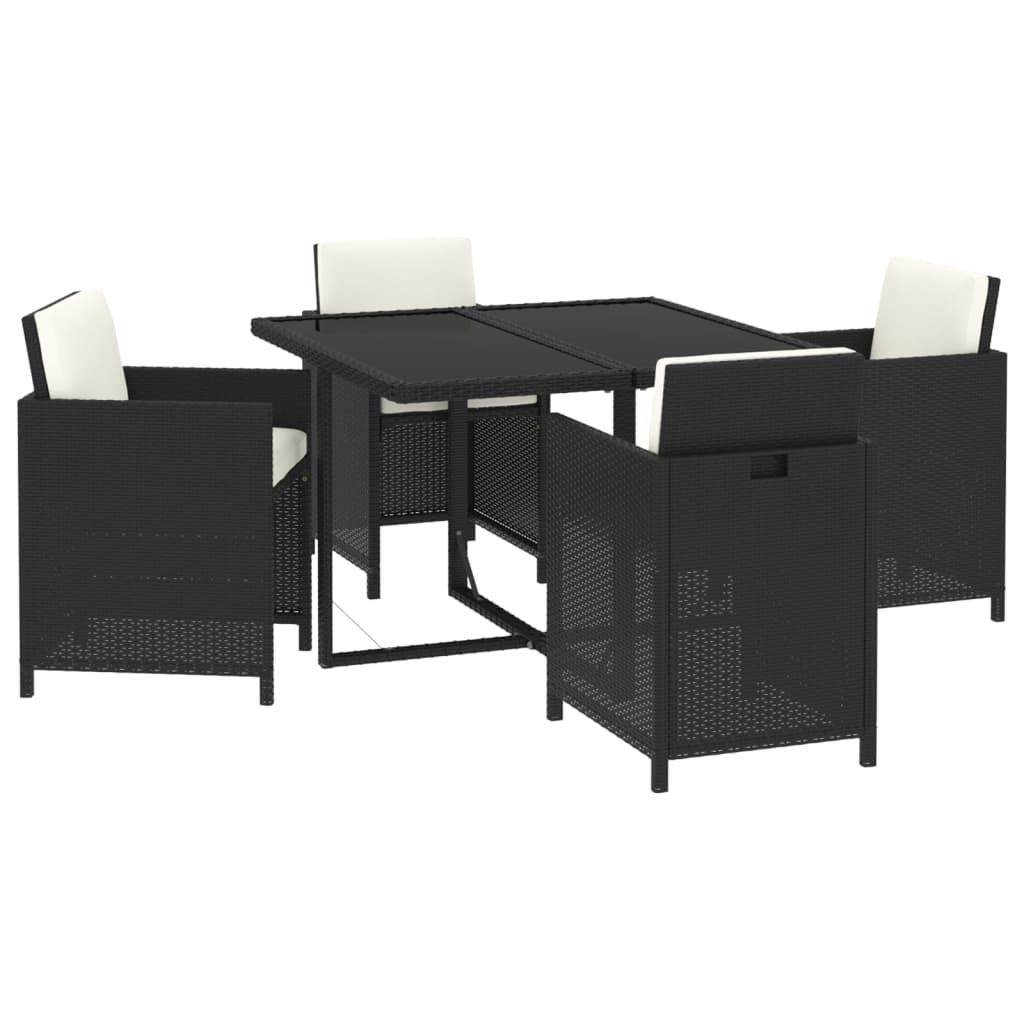 5 Piece Garden Dining Set with Cushions Poly Rattan Black - Newstart Furniture