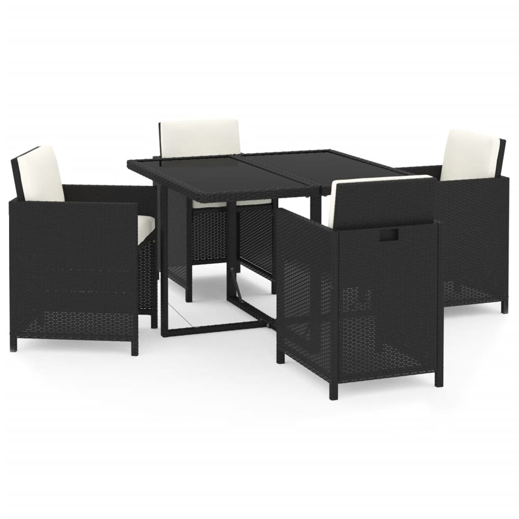 5 Piece Garden Dining Set with Cushions Poly Rattan Black - Newstart Furniture