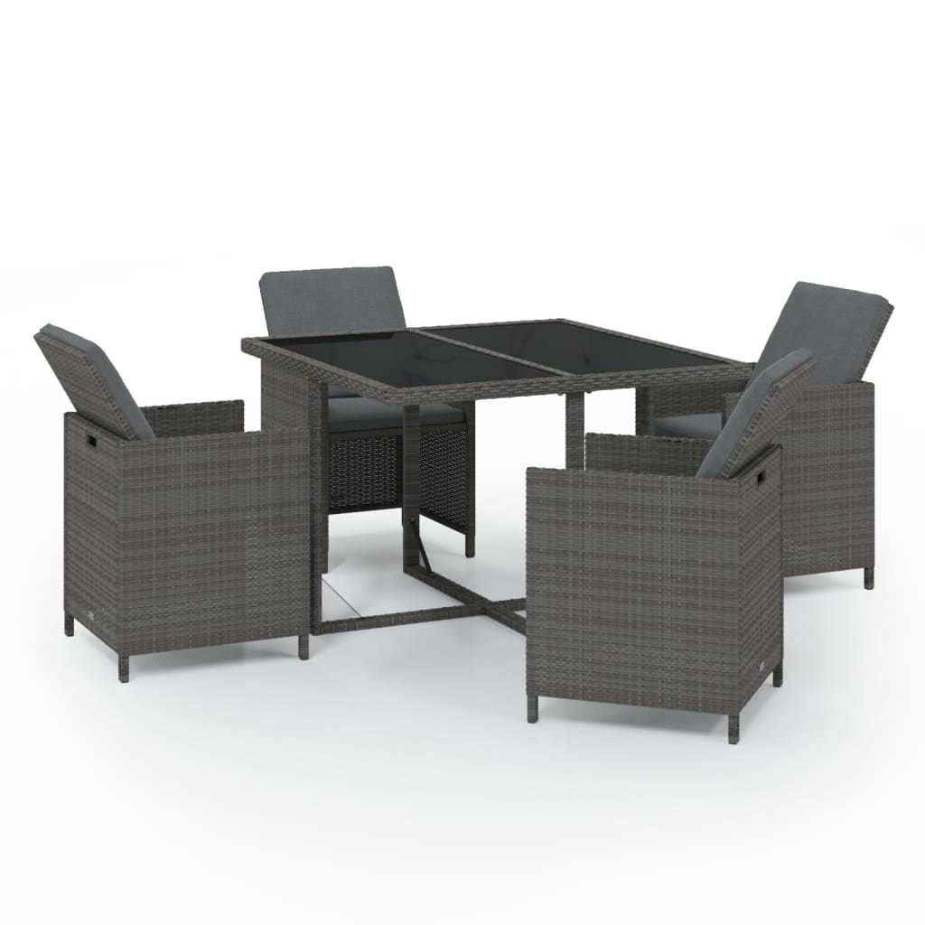 5 Piece Garden Dining Set with Cushions Poly Rattan Grey - Newstart Furniture