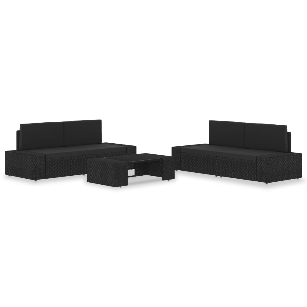 5 Piece Garden Lounge Set Poly Rattan Black - Newstart Furniture