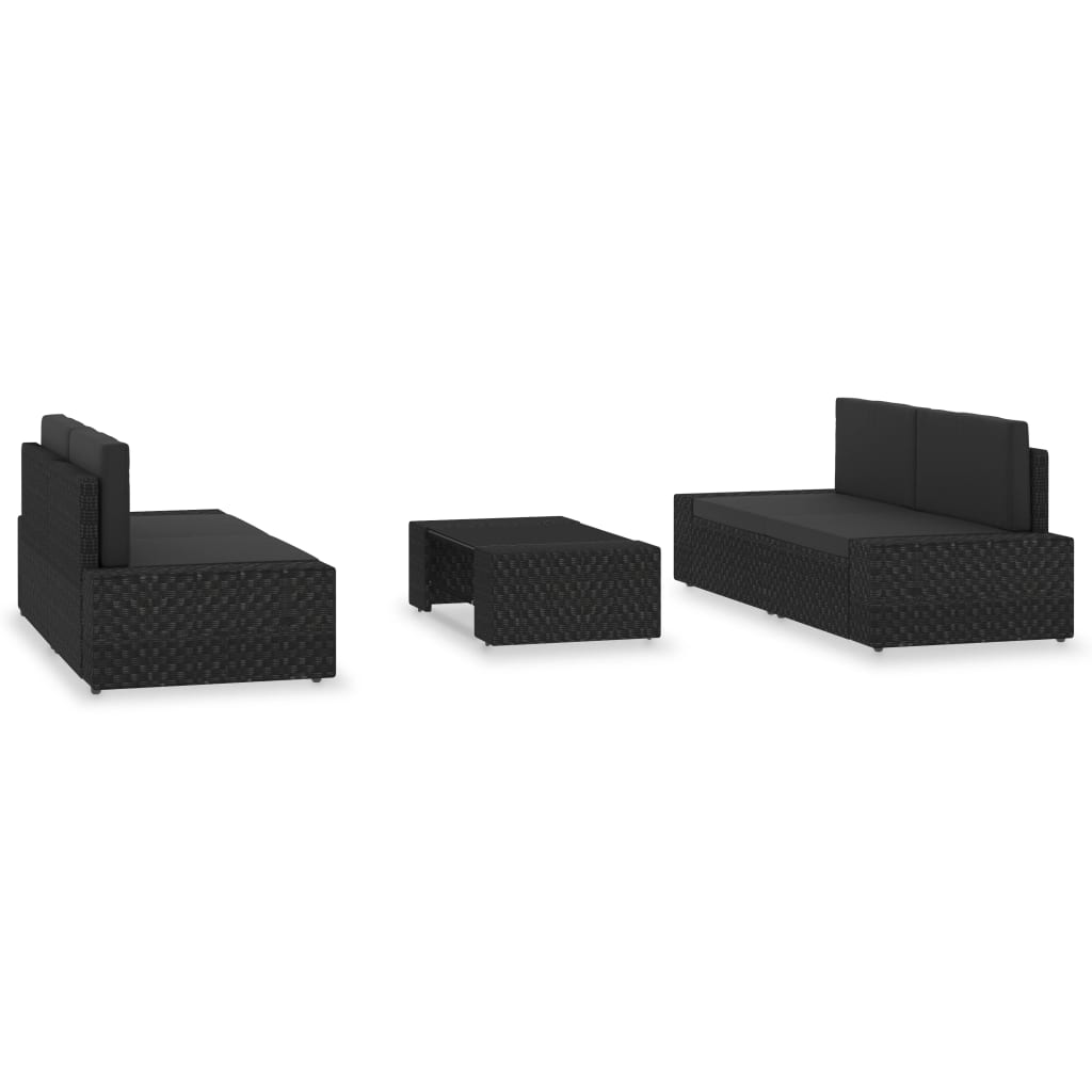 5 Piece Garden Lounge Set Poly Rattan Black - Newstart Furniture