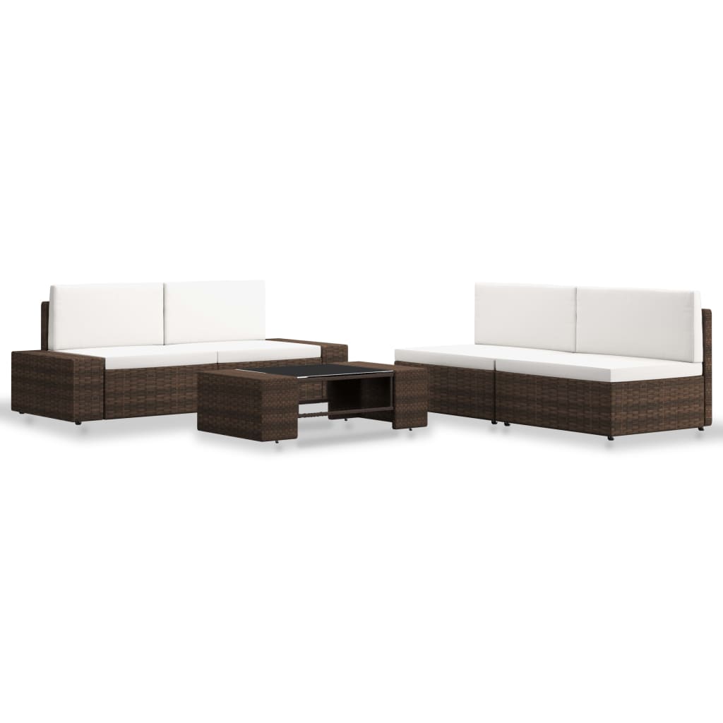 5 Piece Garden Lounge Set Poly Rattan Brown - Newstart Furniture