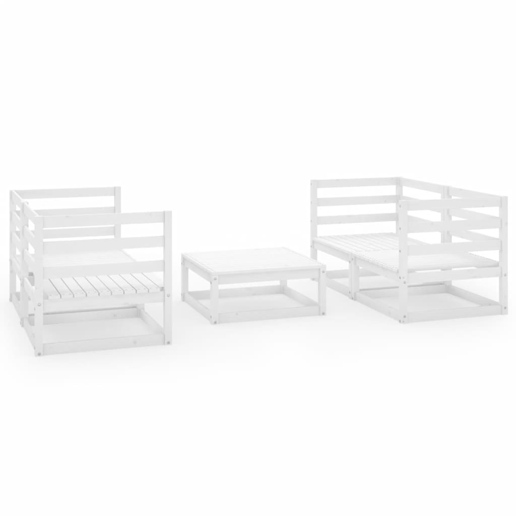 5 Piece Garden Lounge Set White Solid Pinewood - Newstart Furniture