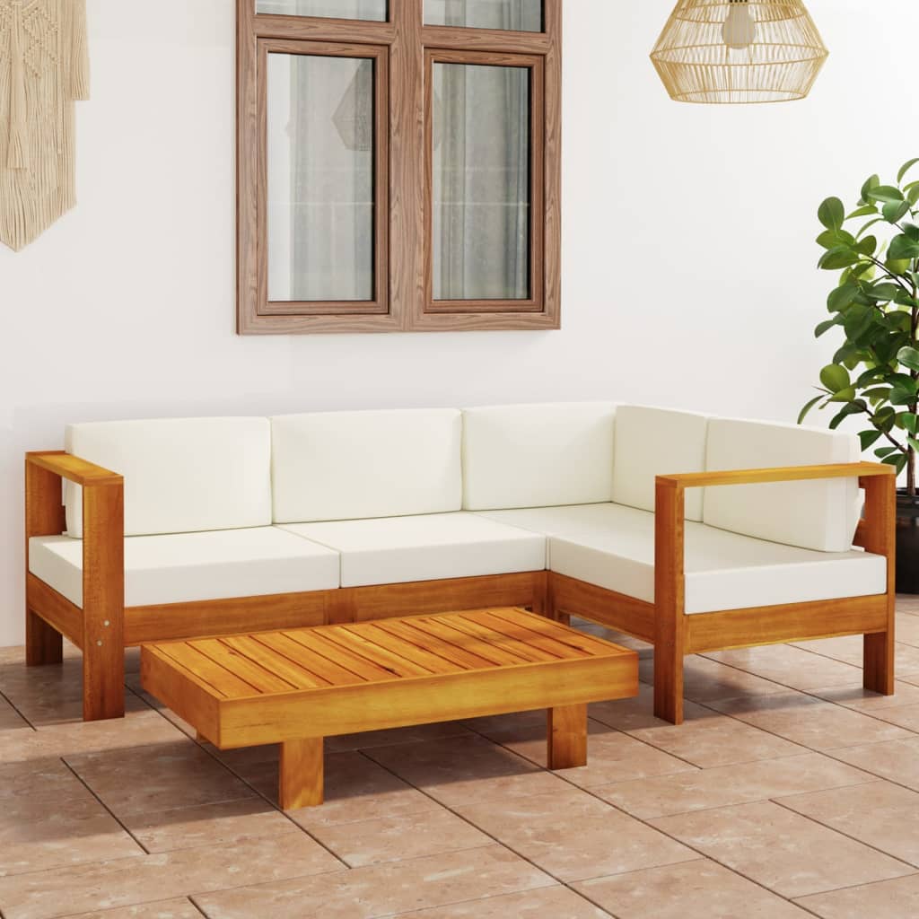 5 Piece Garden Lounge Set with Cream White Cushions Acacia Wood - Newstart Furniture