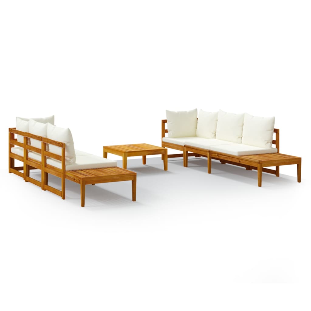 5 Piece Garden Lounge Set with Cream White Cushions Acacia Wood - Newstart Furniture