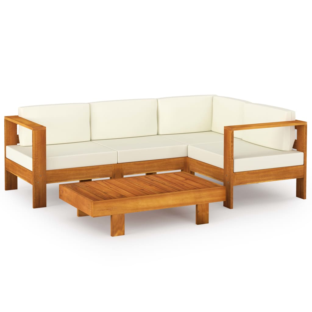 5 Piece Garden Lounge Set with Cream White Cushions Acacia Wood - Newstart Furniture