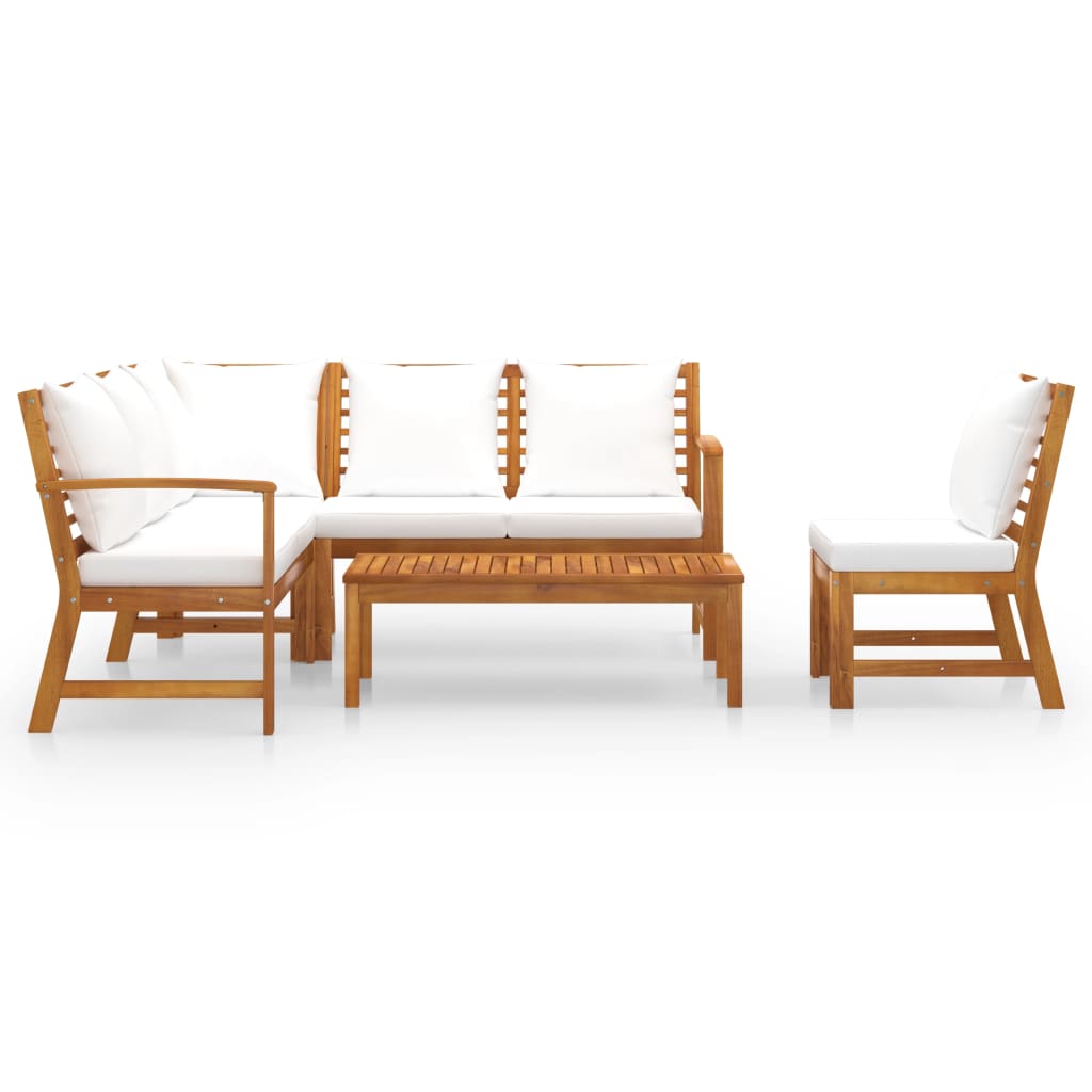 5 Piece Garden Lounge Set with Cushion Cream Solid Acacia Wood - Newstart Furniture