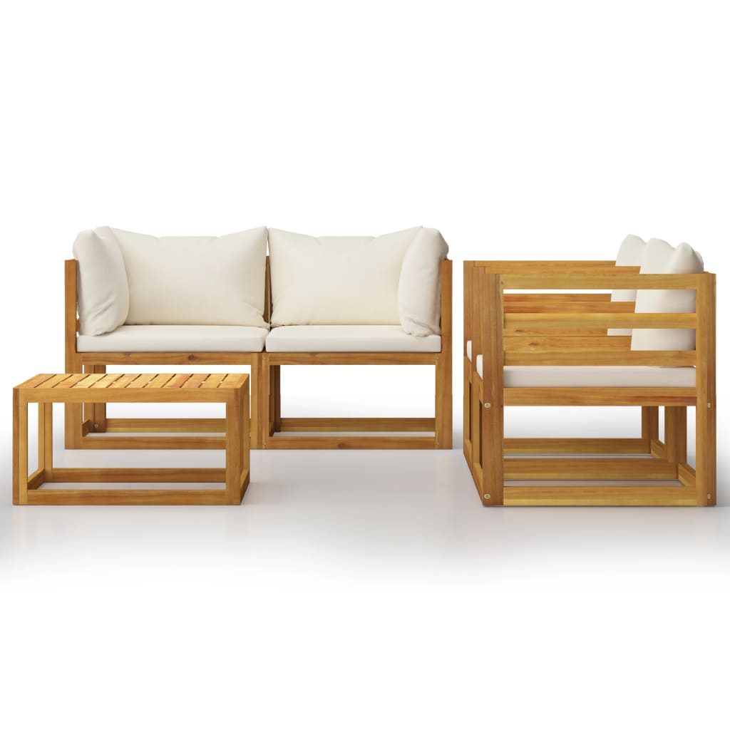 5 Piece Garden Lounge Set with Cushion Cream Solid Acacia Wood - Newstart Furniture