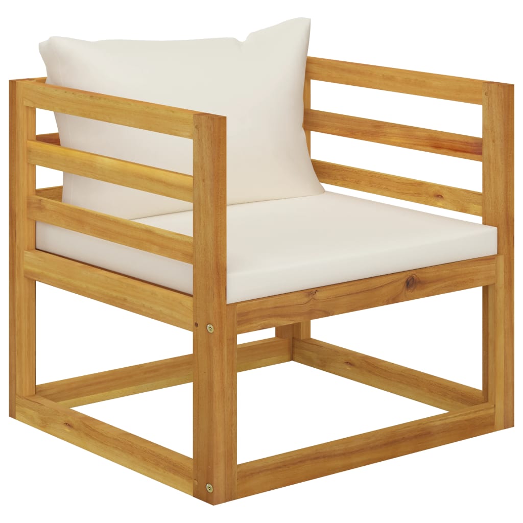 5 Piece Garden Lounge Set with Cushion Cream Solid Acacia Wood - Newstart Furniture