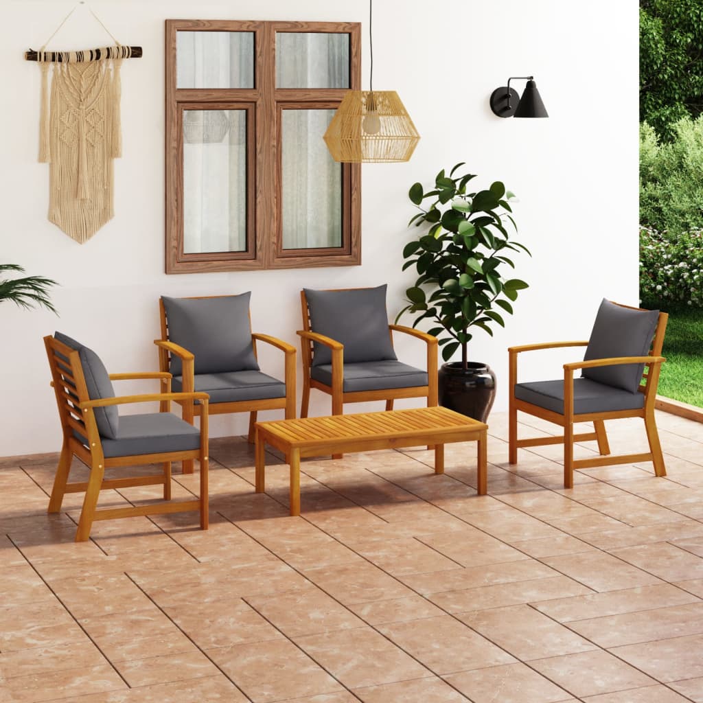 5 Piece Garden Lounge Set with Cushion Solid Acacia Wood - Newstart Furniture