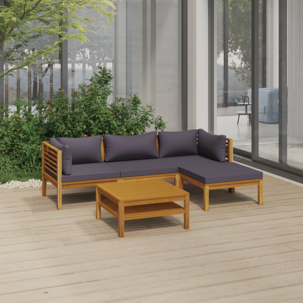 5 Piece Garden Lounge Set with Cushion Solid Acacia Wood - Newstart Furniture