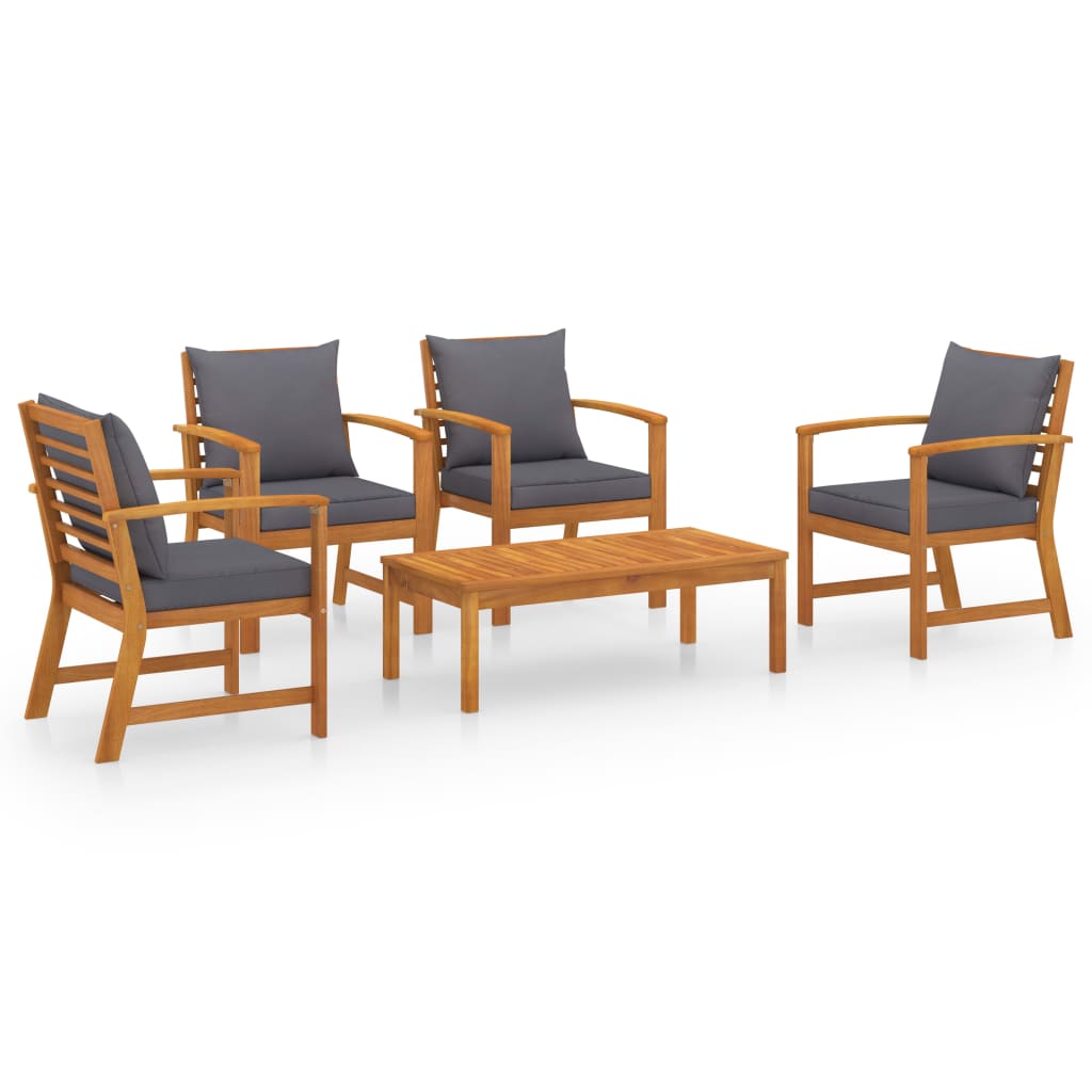 5 Piece Garden Lounge Set with Cushion Solid Acacia Wood - Newstart Furniture