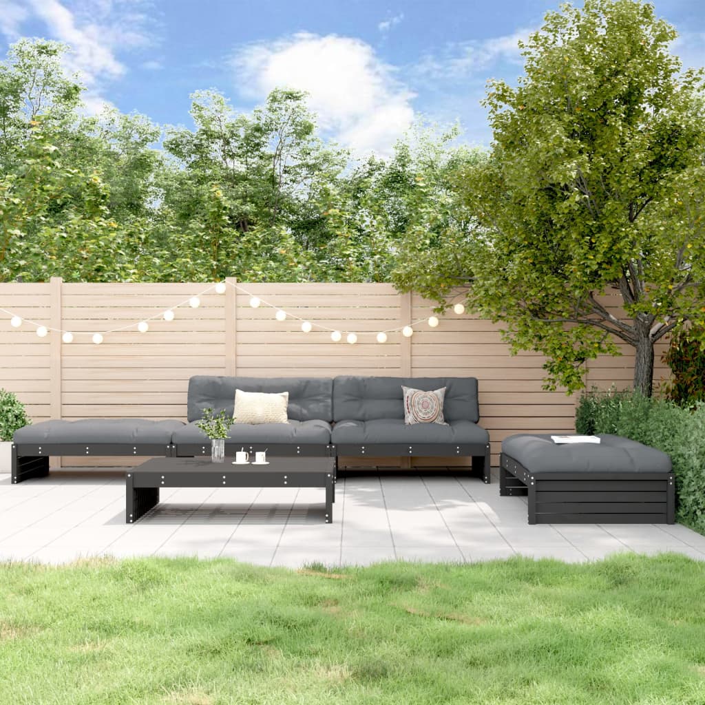 5 Piece Garden Lounge Set with Cushions Black Solid Wood - Newstart Furniture