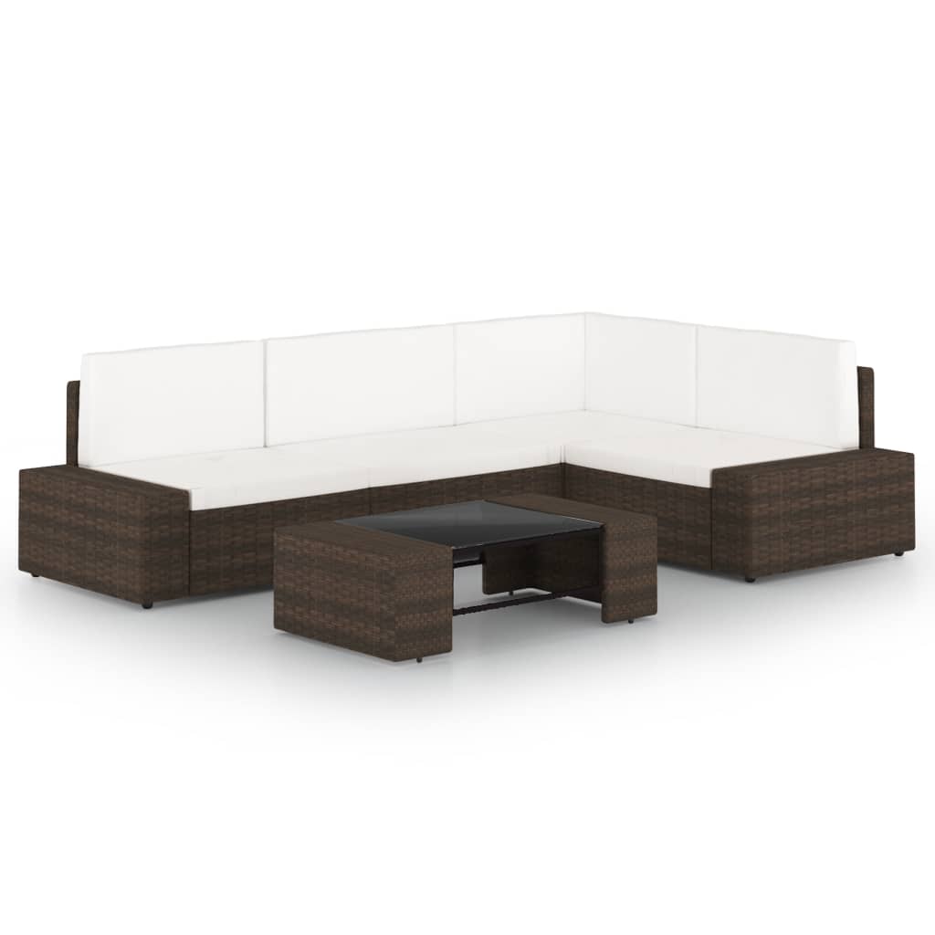 5 Piece Garden Lounge Set with Cushions Brown Poly Rattan - Newstart Furniture