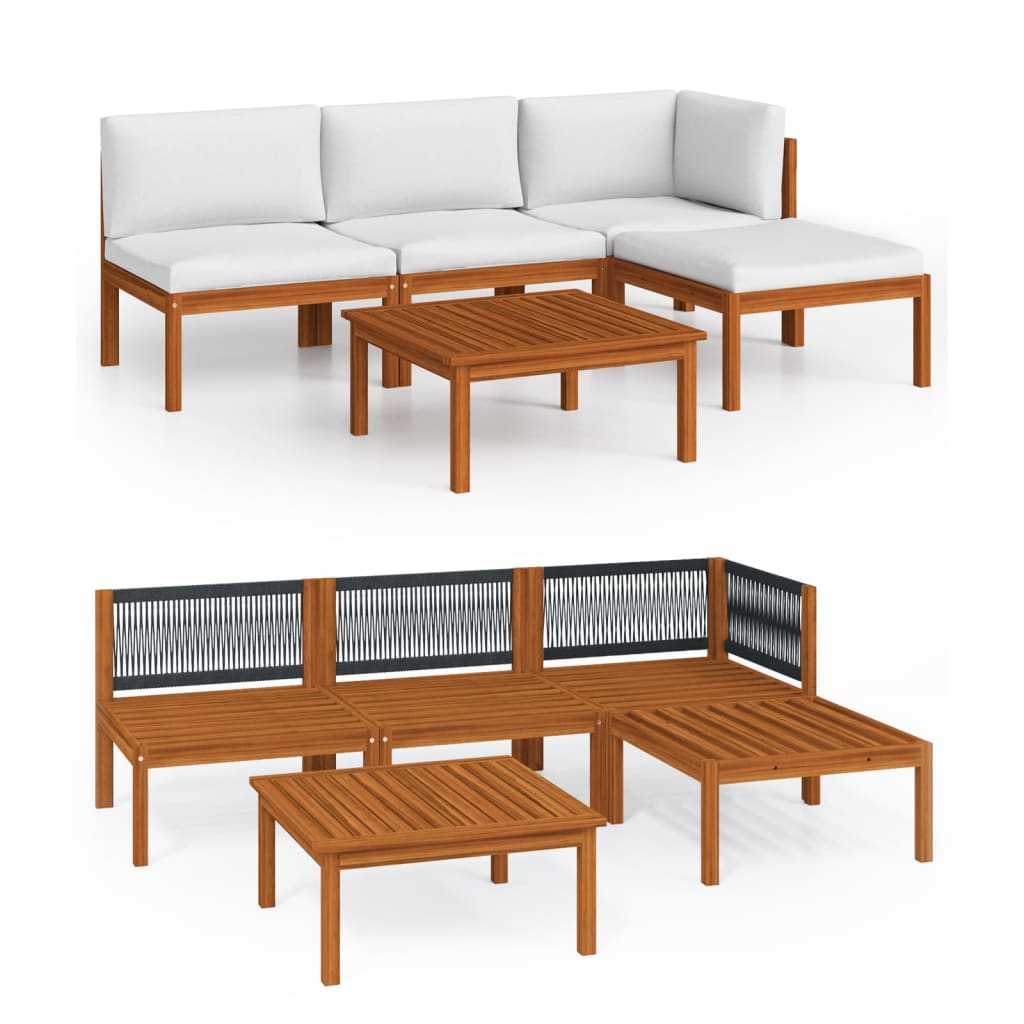 5 Piece Garden Lounge Set with Cushions Cream Solid Acacia Wood - Newstart Furniture