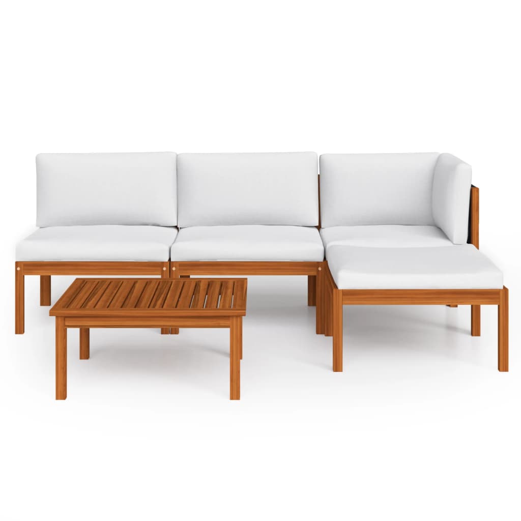 5 Piece Garden Lounge Set with Cushions Cream Solid Acacia Wood - Newstart Furniture