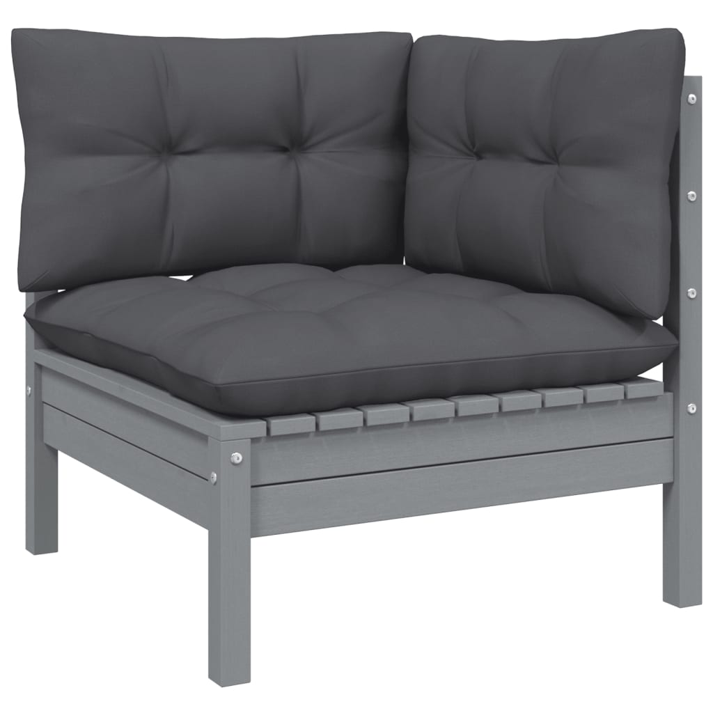 5 Piece Garden Lounge Set with Cushions Grey Pinewood - Newstart Furniture