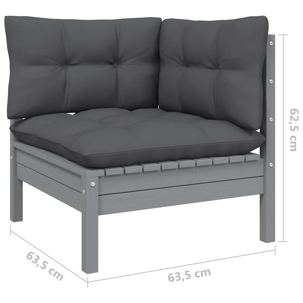 5 Piece Garden Lounge Set with Cushions Grey Pinewood - Newstart Furniture