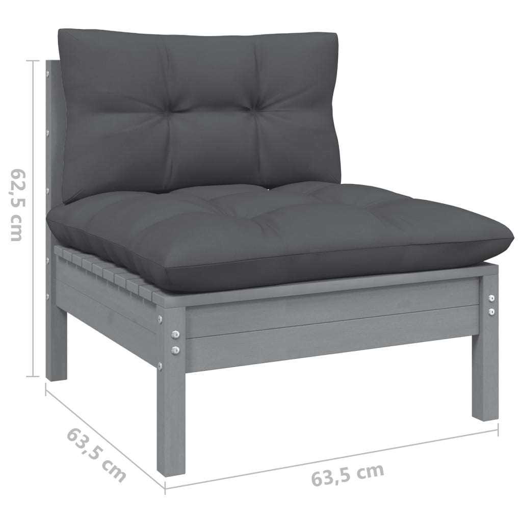 5 Piece Garden Lounge Set with Cushions Grey Pinewood - Newstart Furniture