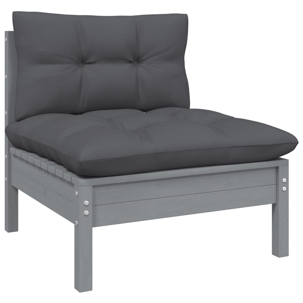 5 Piece Garden Lounge Set with Cushions Grey Pinewood - Newstart Furniture