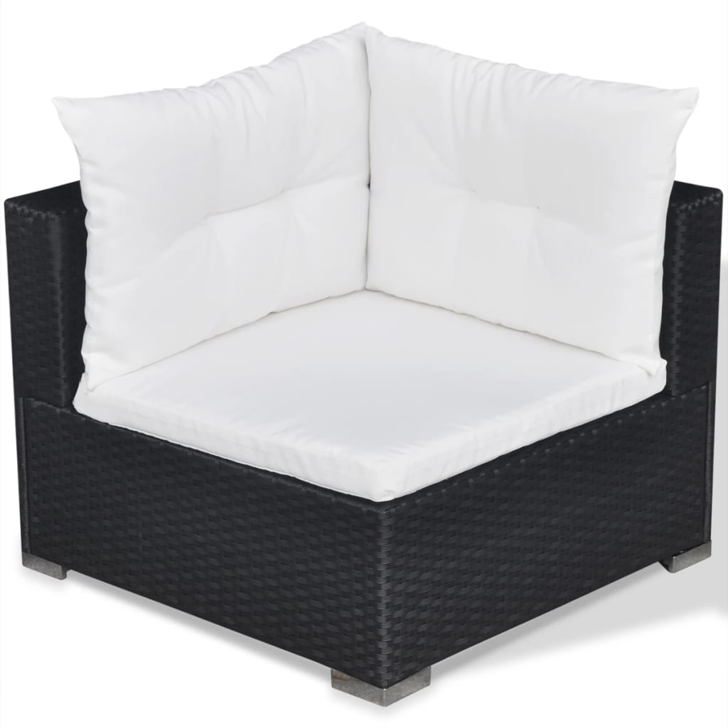 5 Piece Garden Lounge Set with Cushions Poly Rattan Black - Newstart Furniture