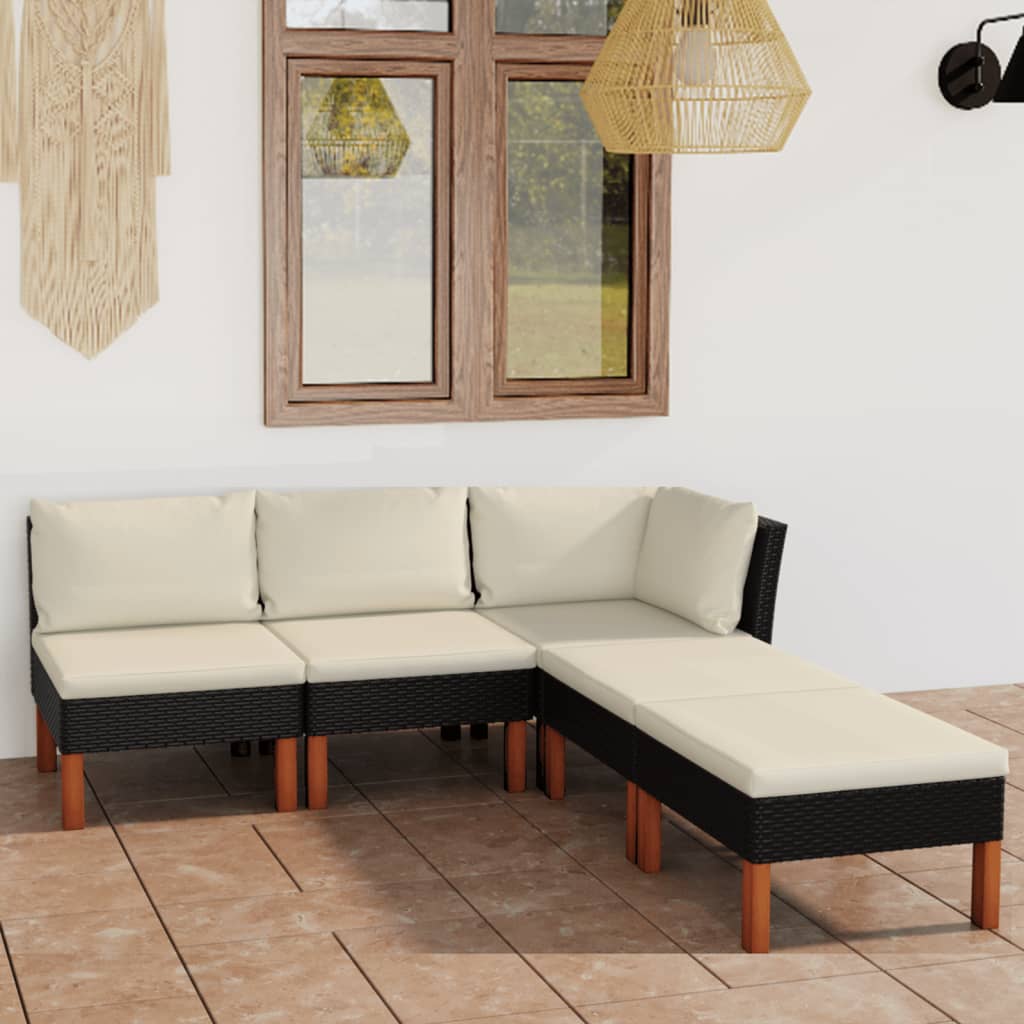 5 Piece Garden Lounge Set with Cushions Poly Rattan Black - Newstart Furniture