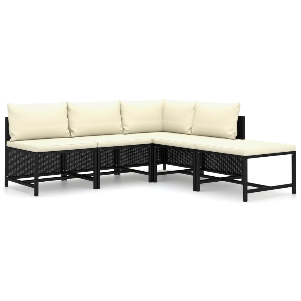 5 Piece Garden Lounge Set with Cushions Poly Rattan Black - Newstart Furniture