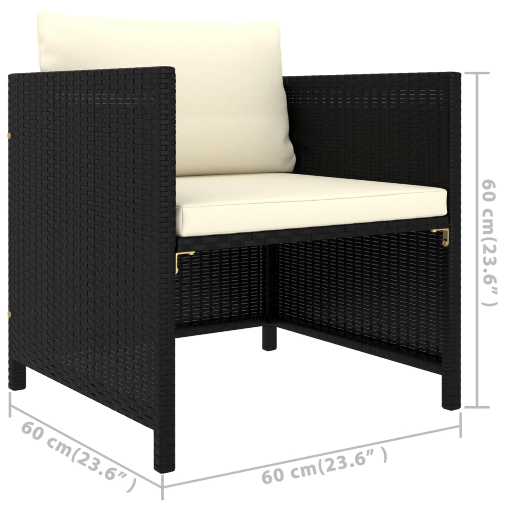 5 Piece Garden Lounge Set with Cushions Poly Rattan Black - Newstart Furniture