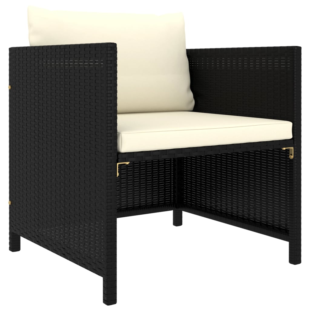 5 Piece Garden Lounge Set with Cushions Poly Rattan Black - Newstart Furniture