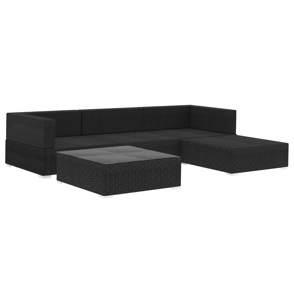 5 Piece Garden Lounge Set with Cushions Poly Rattan Black - Newstart Furniture