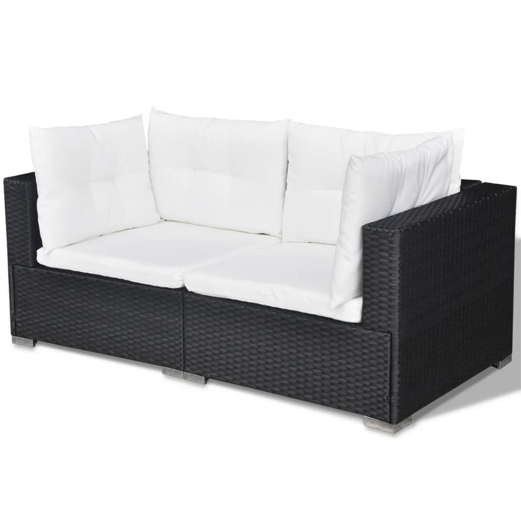 5 Piece Garden Lounge Set with Cushions Poly Rattan Black - Newstart Furniture