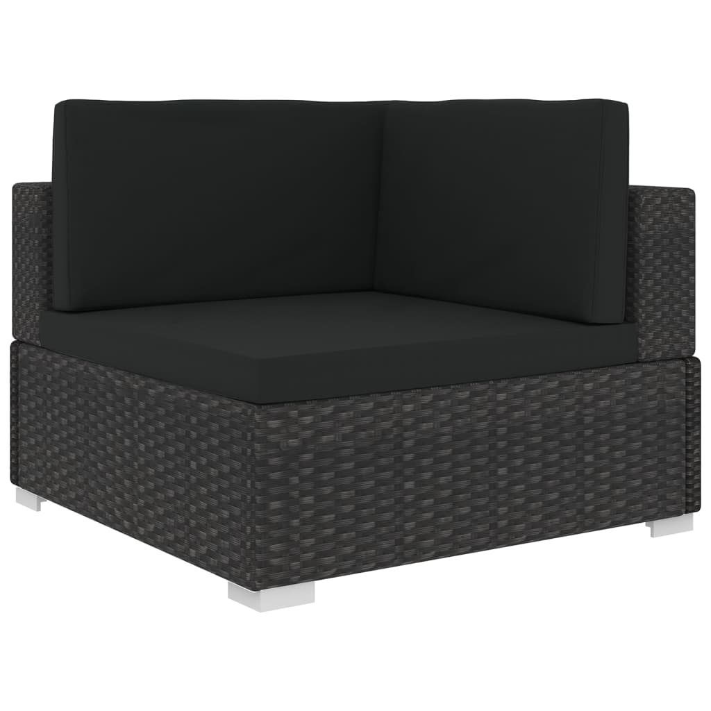 5 Piece Garden Lounge Set with Cushions Poly Rattan Black - Newstart Furniture