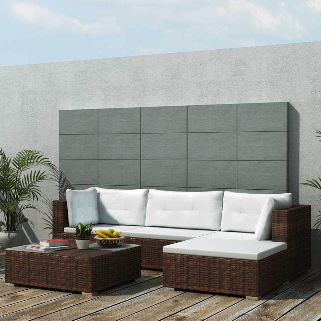 5 Piece Garden Lounge Set with Cushions Poly Rattan Brown - Newstart Furniture