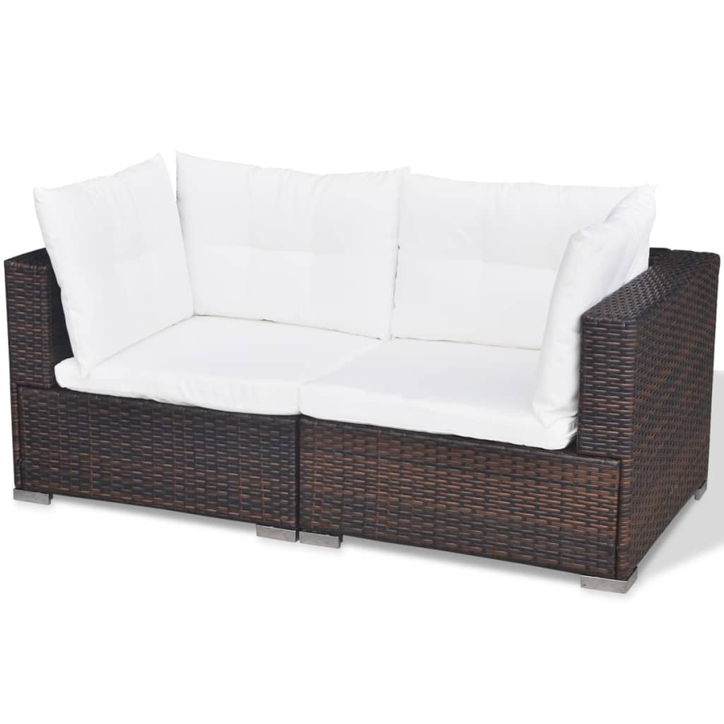 5 Piece Garden Lounge Set with Cushions Poly Rattan Brown - Newstart Furniture