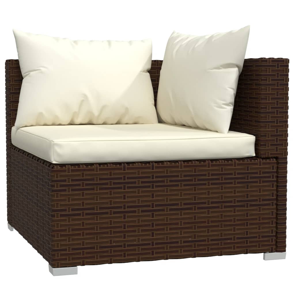 5 Piece Garden Lounge Set with Cushions Poly Rattan Brown - Newstart Furniture