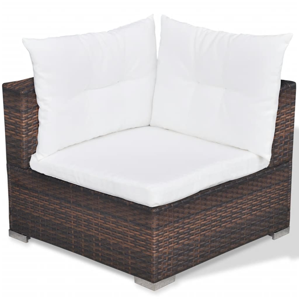 5 Piece Garden Lounge Set with Cushions Poly Rattan Brown - Newstart Furniture