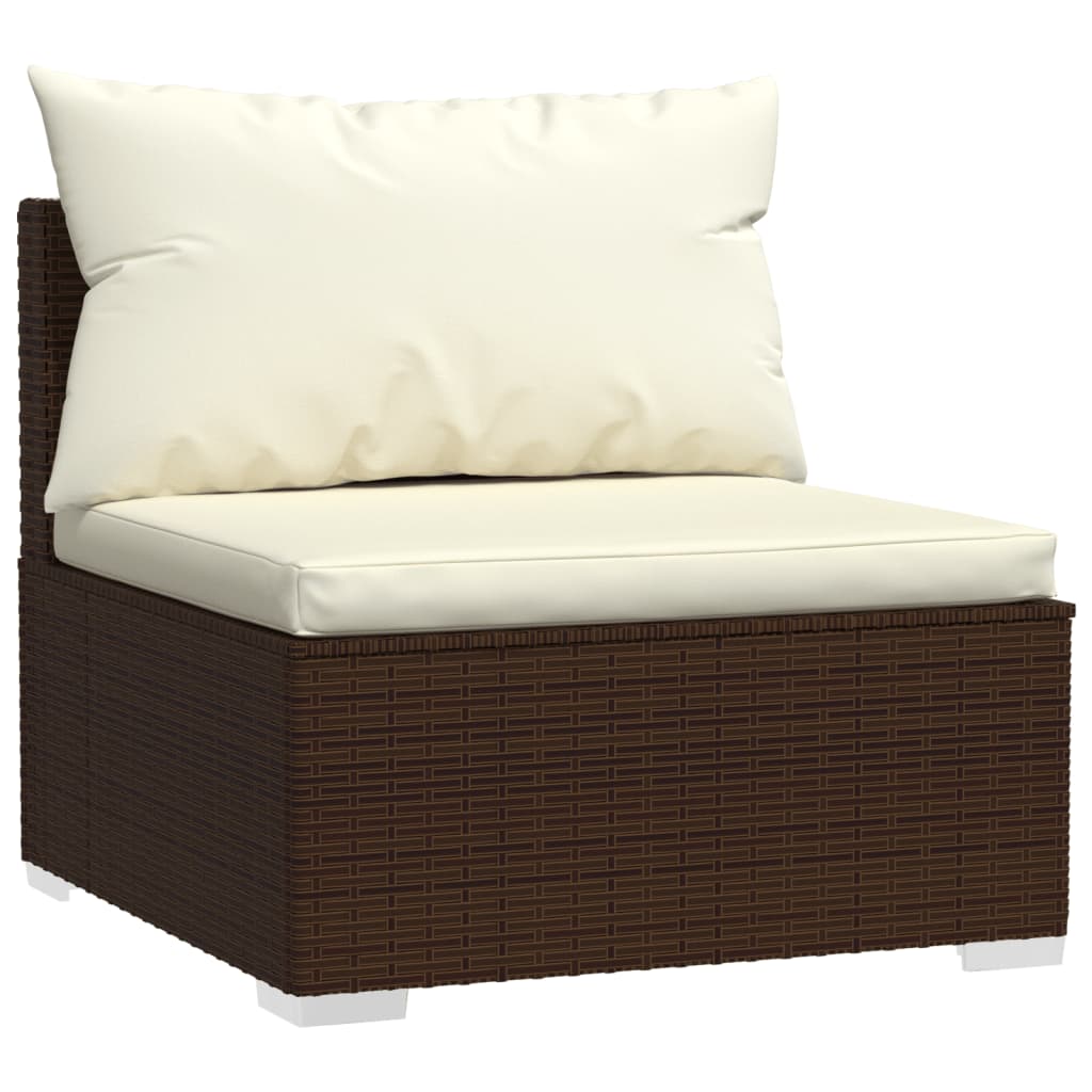 5 Piece Garden Lounge Set with Cushions Poly Rattan Brown - Newstart Furniture