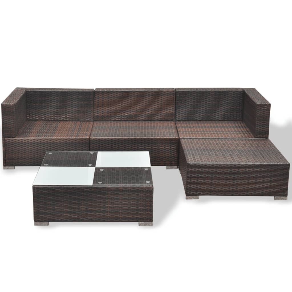 5 Piece Garden Lounge Set with Cushions Poly Rattan Brown - Newstart Furniture