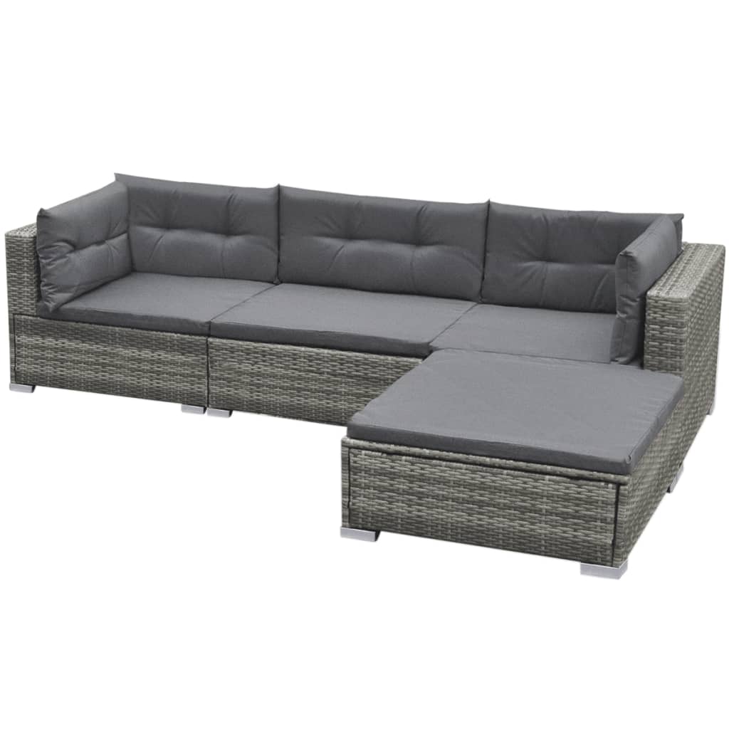 5 Piece Garden Lounge Set with Cushions Poly Rattan Grey - Newstart Furniture