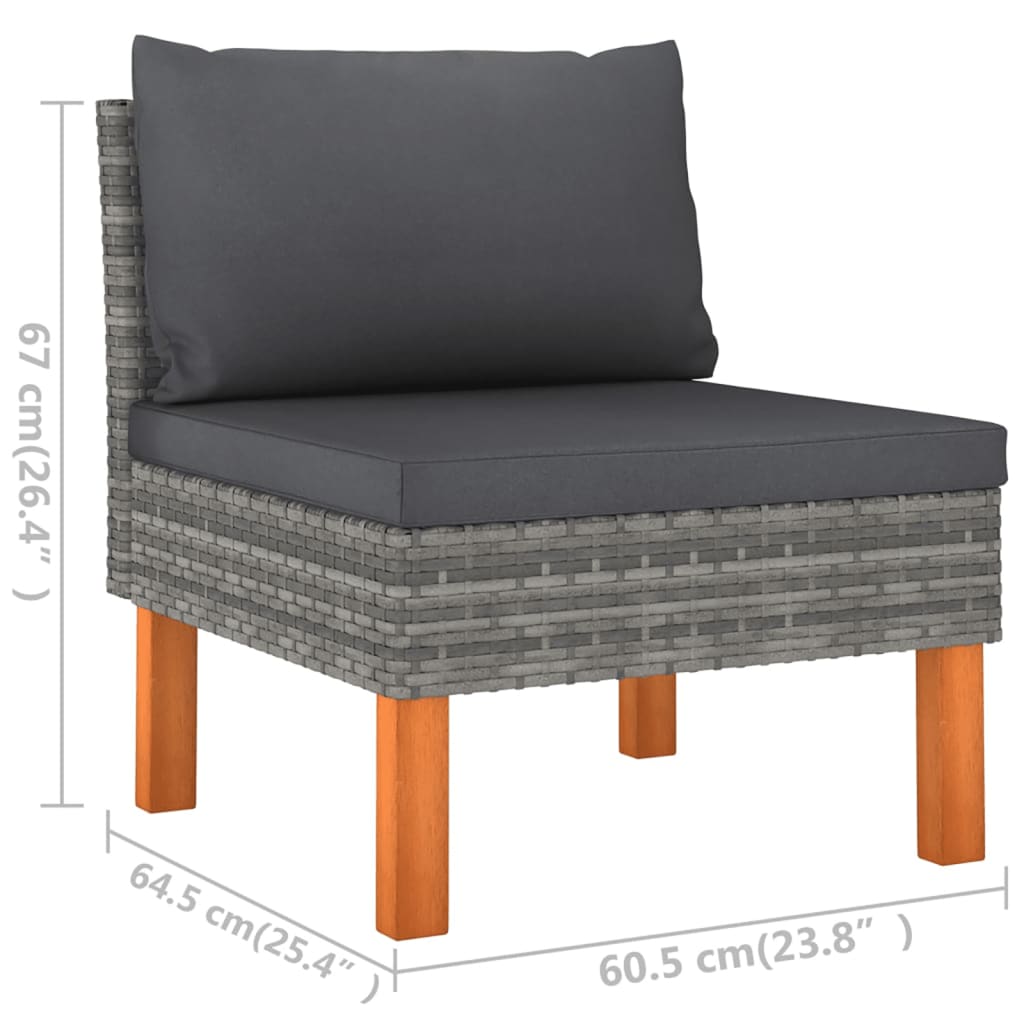 5 Piece Garden Lounge Set with Cushions Poly Rattan Grey - Newstart Furniture