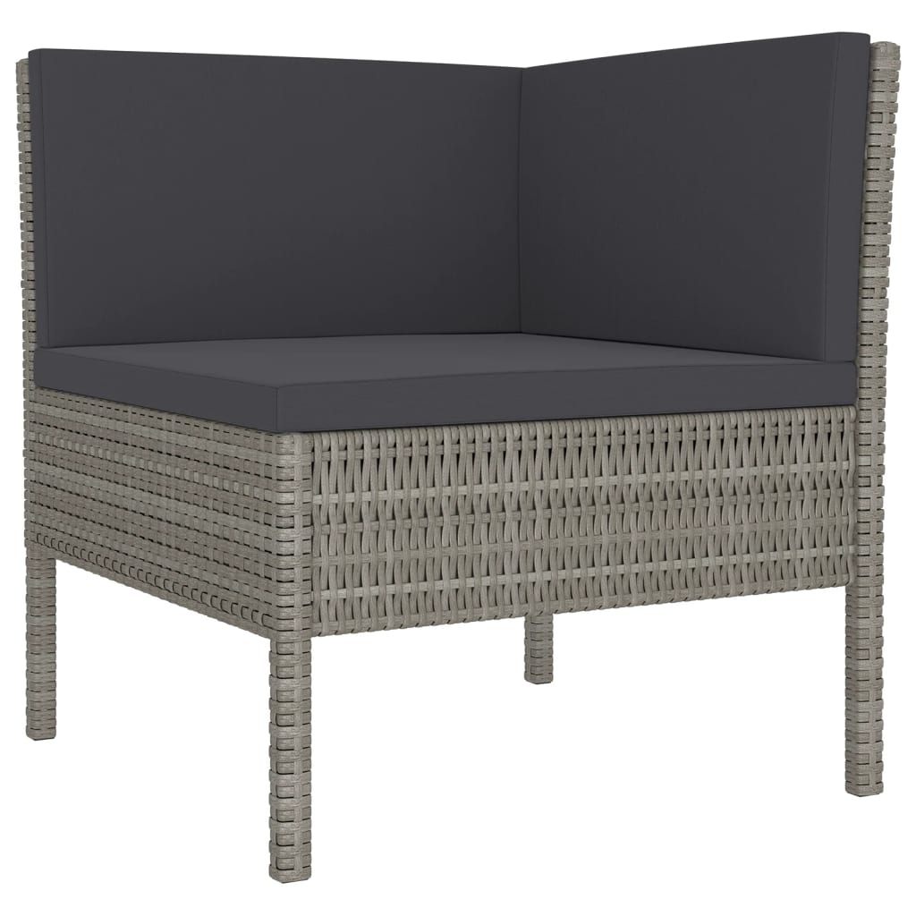 5 Piece Garden Lounge Set with Cushions Poly Rattan Grey - Newstart Furniture