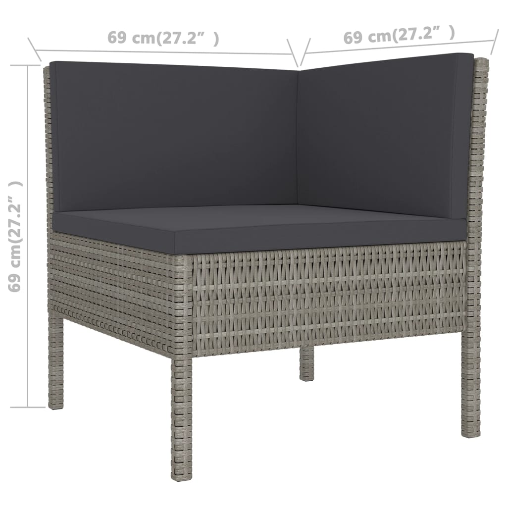 5 Piece Garden Lounge Set with Cushions Poly Rattan Grey - Newstart Furniture