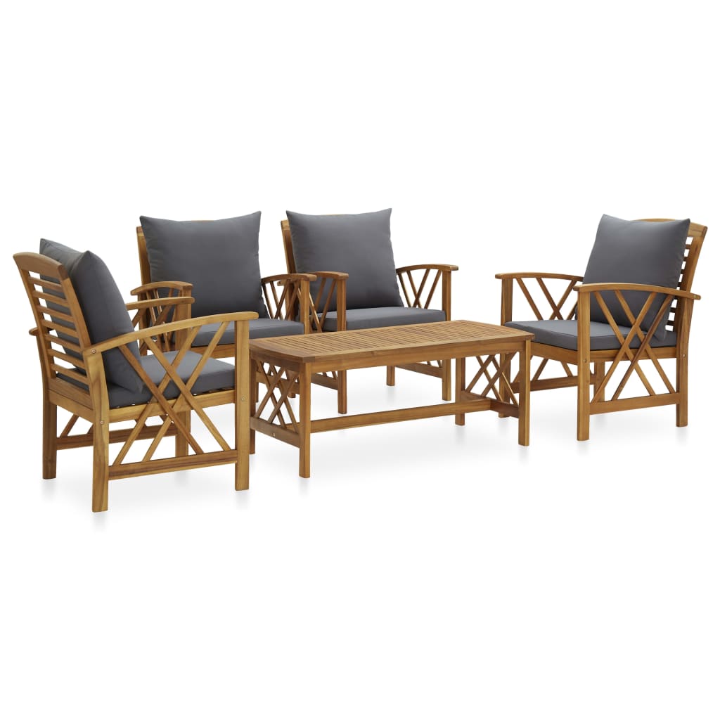 5 Piece Garden Lounge Set with Cushions Solid Acacia Wood - Newstart Furniture