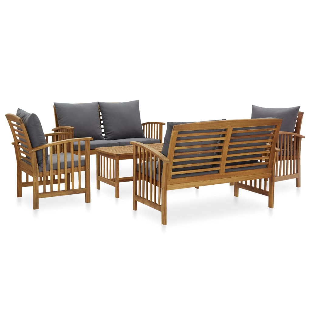 5 Piece Garden Lounge Set with Cushions Solid Acacia Wood (310258+310261+310264) - Newstart Furniture